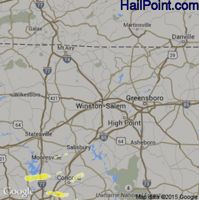 Hail Map for Winston-Salem, NC Region on March 22, 2017 