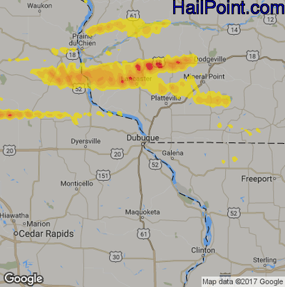 Hail Map for Dubuque, IA Region on March 23, 2017