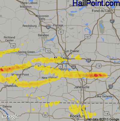 Hail Map for Madison, WI Region on March 23, 2017