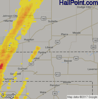 Hail Map for Liberal, KS Region on March 23, 2017 