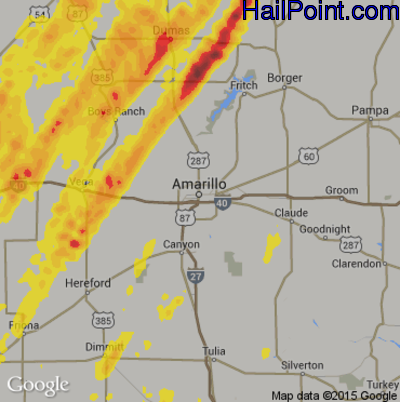 Hail Map for Amarillo, TX Region on March 23, 2017