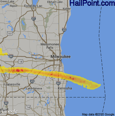 Hail Map for Milwaukee, WI Region on March 24, 2017