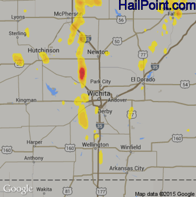 Hail Map for Wichita, KS Region on March 24, 2017 