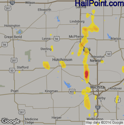 Hail Map for Hutchinson, KS Region on March 24, 2017