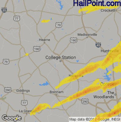 Hail Map for College Station, TX Region on March 24, 2017