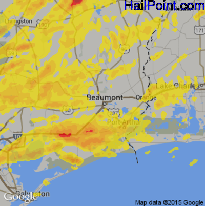 Hail Map for Beaumont, TX Region on March 25, 2017