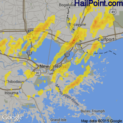 Hail Map for New Orleans, LA Region on March 25, 2017