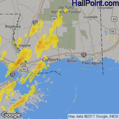 Hail Map for Gulfport, MS Region on March 25, 2017