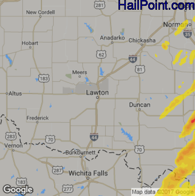 Hail Map for Lawton, OK Region on March 26, 2017