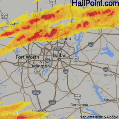 Hail Map for Dallas, TX Region on March 26, 2017