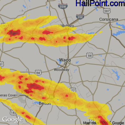 Hail Map for Waco, TX Region on March 26, 2017