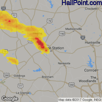 Hail Map for College Station, TX Region on March 27, 2017