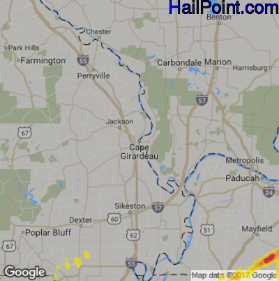 Hail Map for Cape Girardeau, MO Region on March 27, 2017
