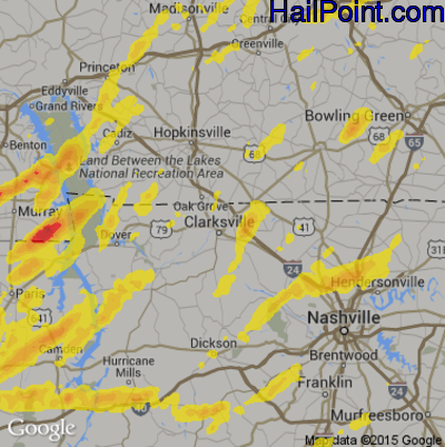 Hail Map for Clarksville, TN Region on March 27, 2017