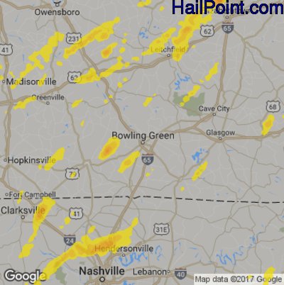 Hail Map for Bowling Green, KY Region on March 27, 2017