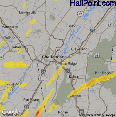 Hail Map for Chattanooga, TN Region on March 27, 2017