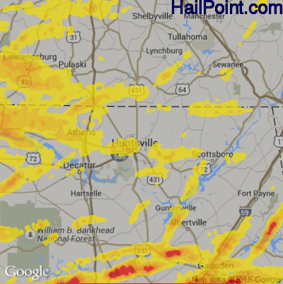 Hail Map for Huntsville, AL Region on March 27, 2017