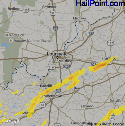 Hail Map for Louisville, KY Region on March 27, 2017