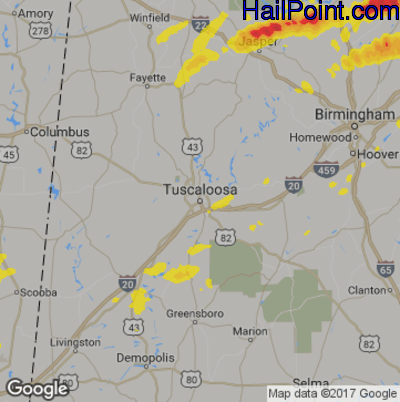 Hail Map for Tuscaloosa, AL Region on March 27, 2017