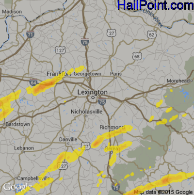 Hail Map for Lexington, KY Region on March 27, 2017