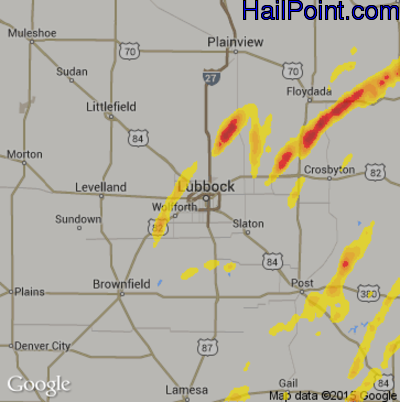 Hail Map for Lubbock, TX Region on March 28, 2017