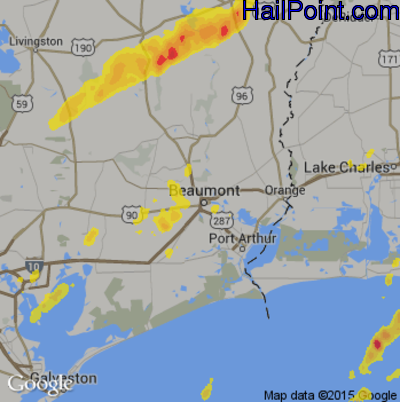 Hail Map for Beaumont, TX Region on March 29, 2017 