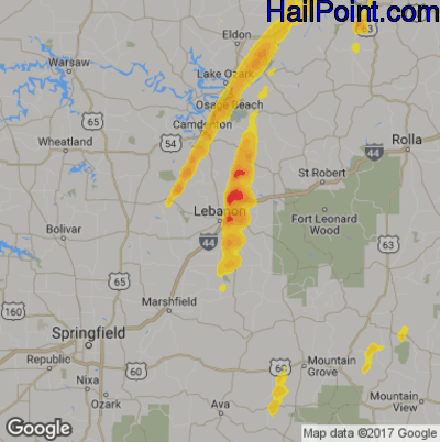 Hail Map for Lebanon, MS Region on March 30, 2017