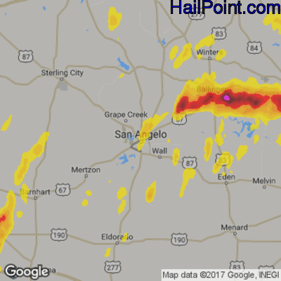 Hail Map for San Angelo, TX Region on April 1, 2017