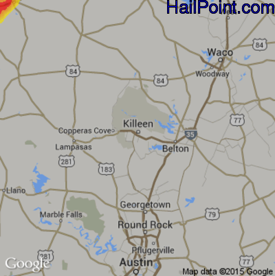 Hail Map for Killeen, TX Region on April 2, 2017