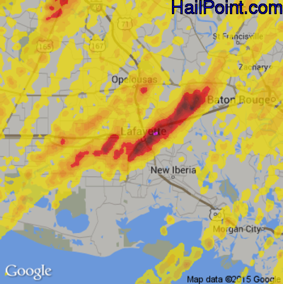 Hail Map for Lafayette, LA Region on April 2, 2017 