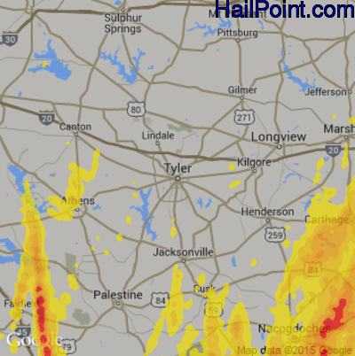Hail Map for Tyler, TX Region on April 2, 2017 