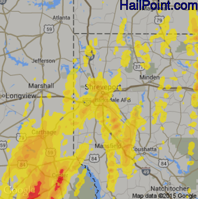 Hail Map for Shreveport, LA Region on April 2, 2017