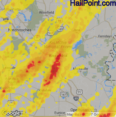 Hail Map for Alexandria, LA Region on April 2, 2017 
