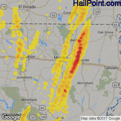 Hail Map for Monroe, LA Region on April 2, 2017