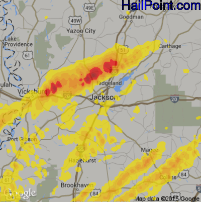 Hail Map for Jackson, MS Region on April 2, 2017