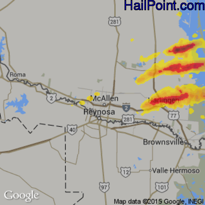 Hail Map for McAllen, TX Region on April 3, 2017