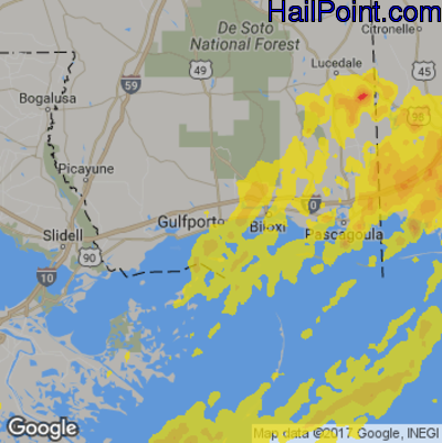 Hail Map for Gulfport, MS Region on April 3, 2017