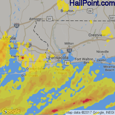 Hail Map for Pensacola, FL Region on April 3, 2017