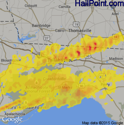Hail Map for Tallahassee, FL Region on April 3, 2017 