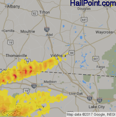 Hail Map for Valdosta, GA Region on April 3, 2017