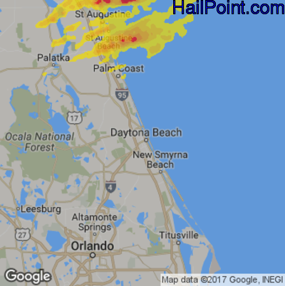 Hail Map for Daytona Beach, FL Region on April 3, 2017