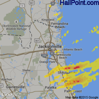 Hail Map for Jacksonville, FL Region on April 3, 2017