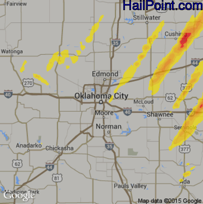 Hail Map for Oklahoma City, OK Region on April 4, 2017 