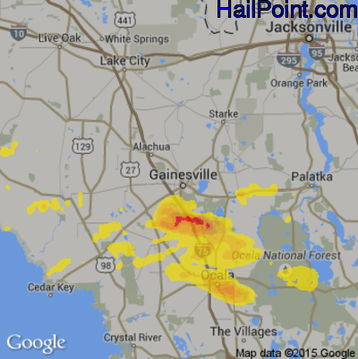 Hail Map for Gainesville, FL Region on April 4, 2017
