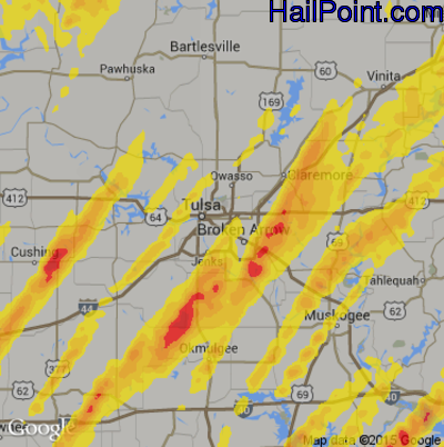 Hail Map for Tulsa, OK Region on April 4, 2017