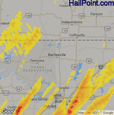 Hail Map for Bartlesville, OK Region on April 4, 2017
