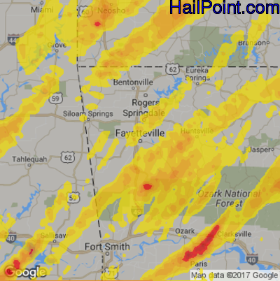 Hail Map for Fayetteville, AR Region on April 4, 2017