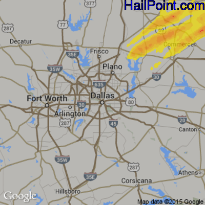 Hail Map for Dallas, TX Region on April 5, 2017