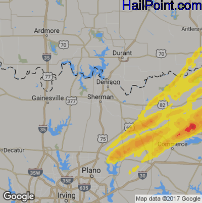 Hail Map for Sherman, TX Region on April 5, 2017