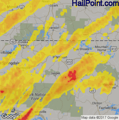 Hail Map for Harrison, AR Region on April 5, 2017